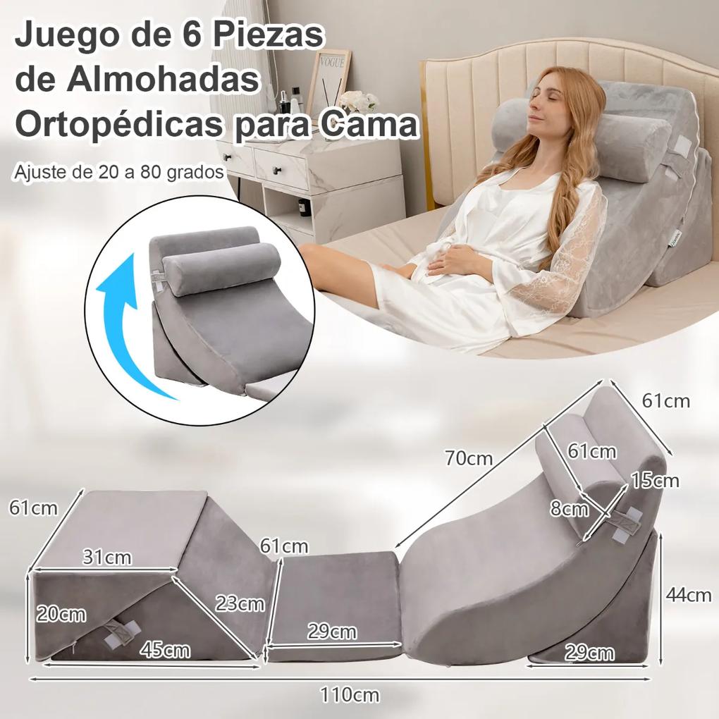 Conjunto de travesseiros ortopédicos para cama almofadas de cunha ajustáveis ​​de espuma para pescoço, costas, pernas, capa lavável na máquina cinza