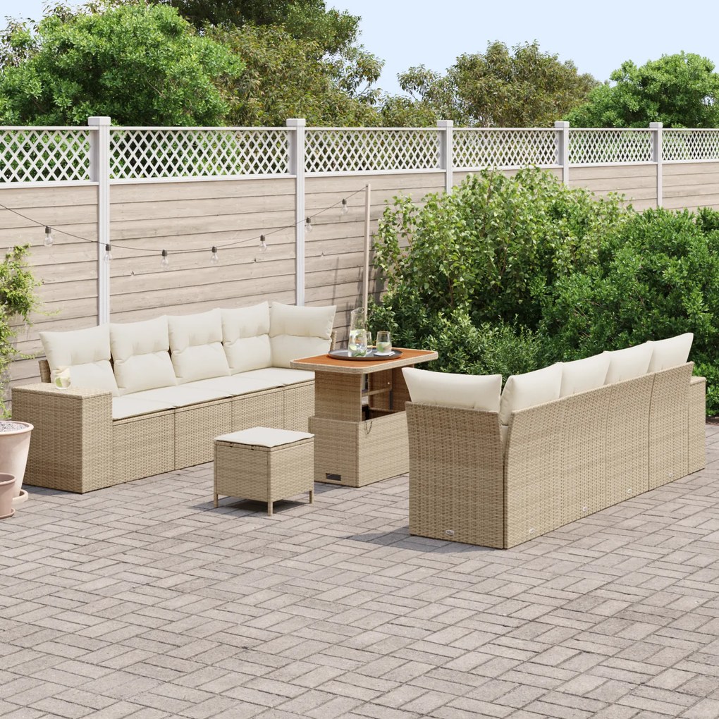 Conjunto de Sofá de Jardim com 11 Peças com Almofadas Bege de Rattan S