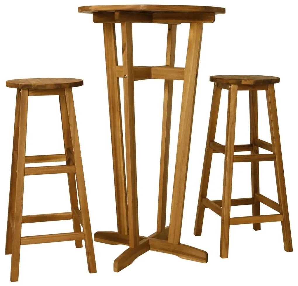 vidaXL Conjunto de bar 3 pcs madeira de acácia maciça