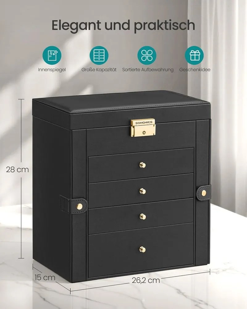 Caixa para joias com 5 níveis 15 x 26,2 x 28 cm Preto