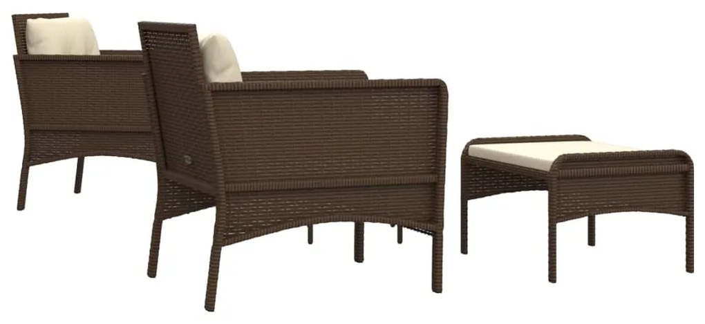 5 pcs conjunto lounge jardim c/ almofadões vime PE castanho
