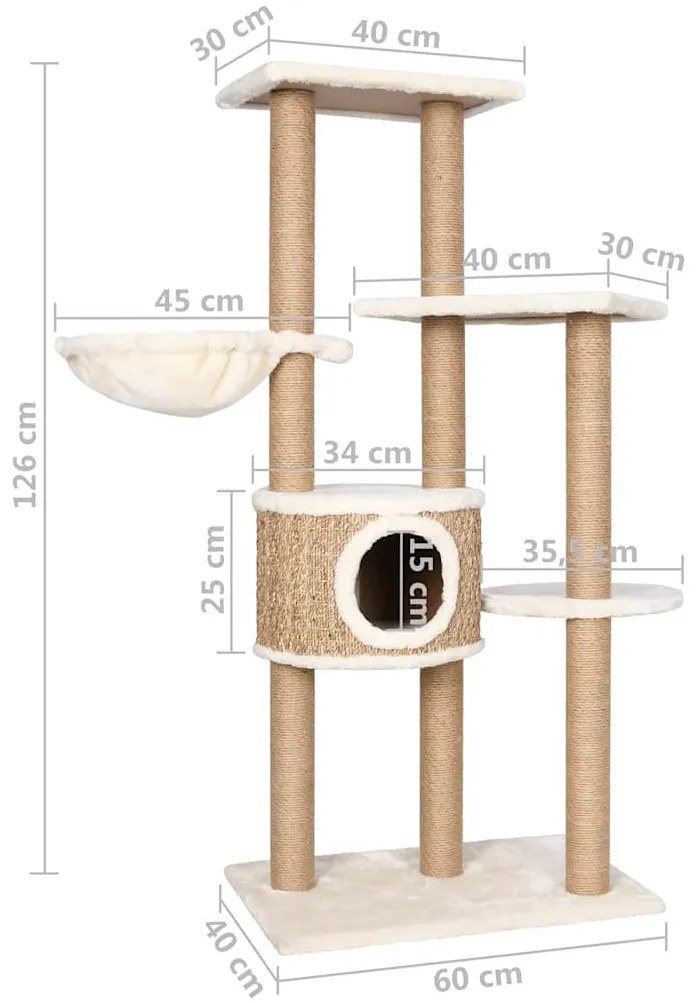 Árvore para gatos c/ postes arranhadores 126 cm erva marinha