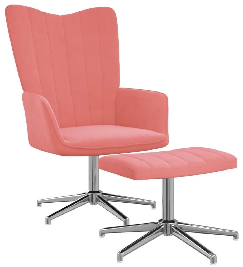 327736 vidaXL Cadeira de descanso com banco veludo rosa