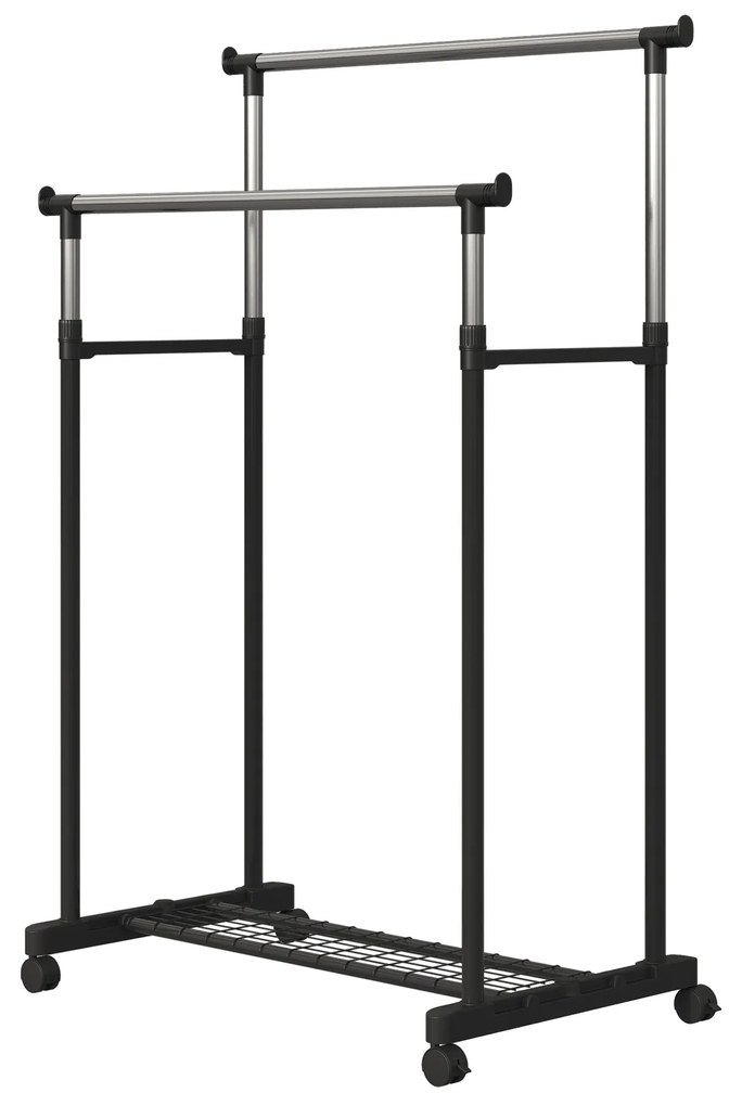 HOMCOM Charriot com Altura Ajustável Cabide com 4 Rodas para Roupa Aço Inoxidável 80x43x85-155cm Preto