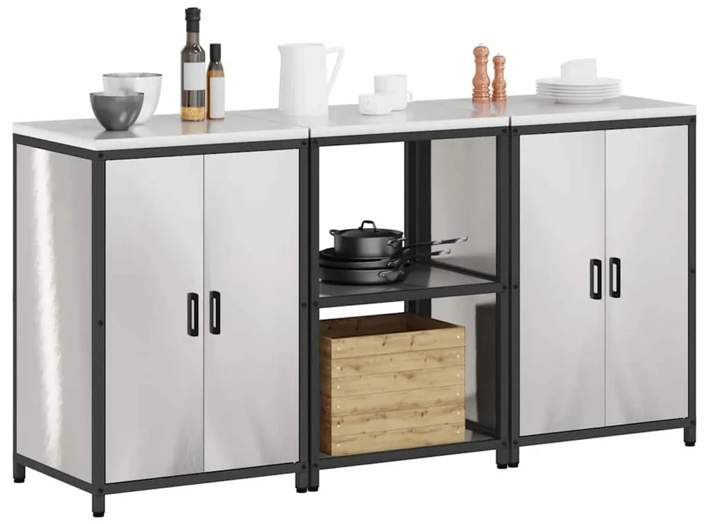 Conjunto de Armazenamento de Cozinha com prateleira 3 pcs Prata