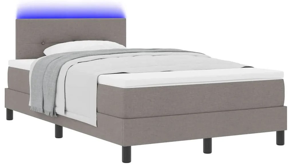 Cama Box com Colchão &amp; LED Taupe 120x200 cm em Tecido
