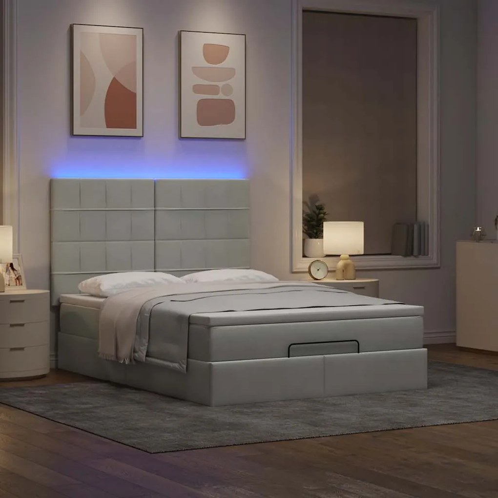 Estrutura cama otomana colchões 140x200cm veludo cinzento claro