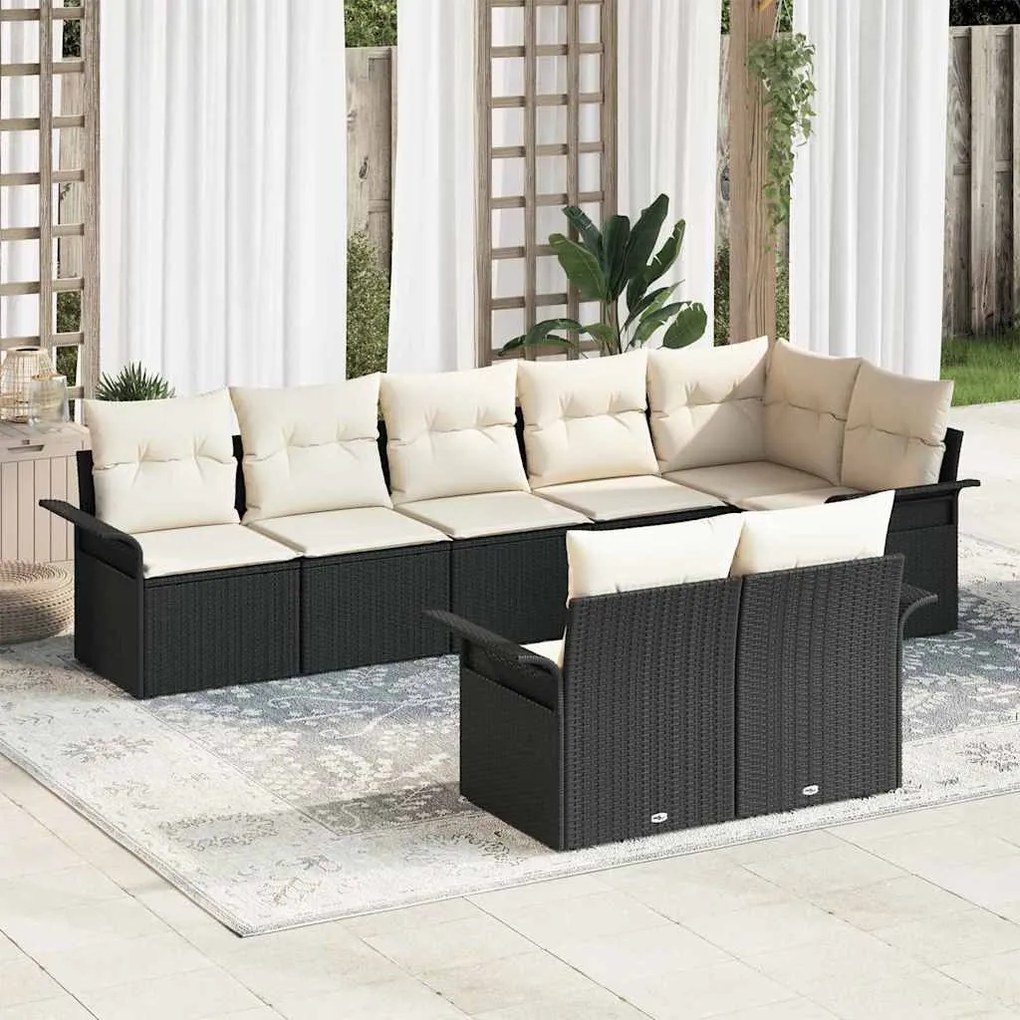vidaXL Conjunto de Sofá de Jardim 8 pcs Preto vime PE