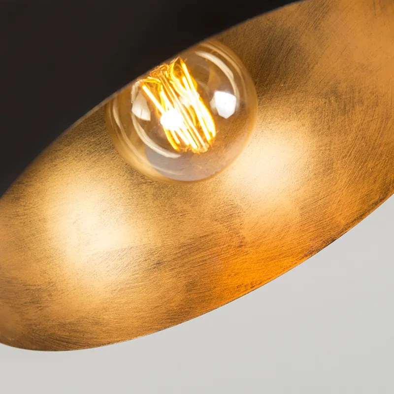 Luminária de teto industrial preta com dourado 35 cm - Magna Country / Rústico