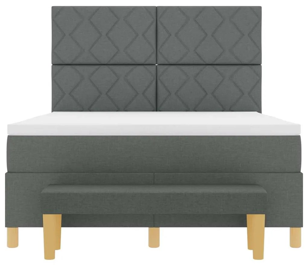 Cama Box Spring com Colchão e Banco Cinza Escuro 140x200 cm Tecido