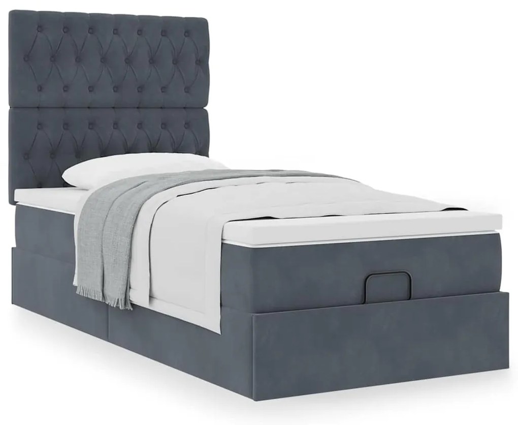 moldura de cama otomana vidaXL com colchões cinza escuro veludo