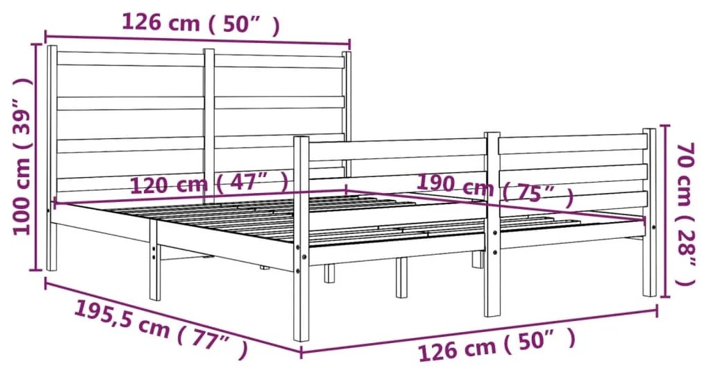 Estrutura de cama pequena casal 120x190 cm pinho maciço branco