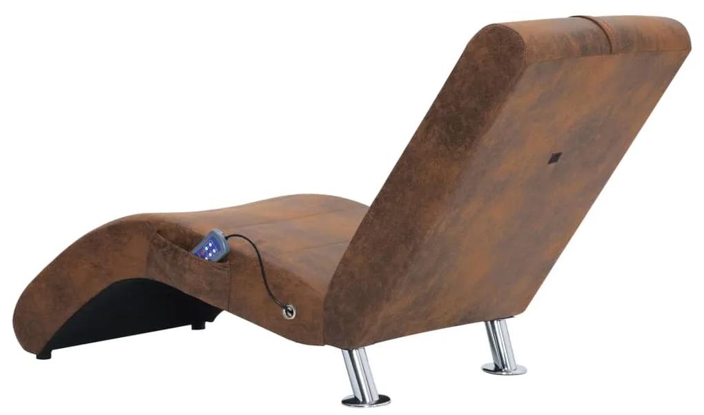 Chaise longue massagem c/ almofada camurça artificial castanho