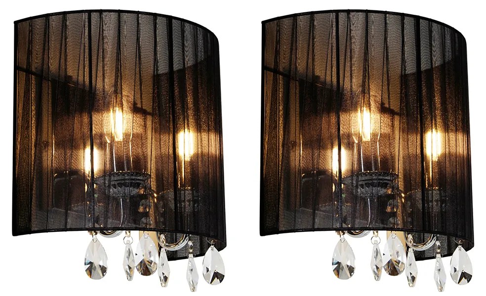 Conjunto de 2 candeeiros de parede cromados com abajur preto - Ann-Kathrin 2