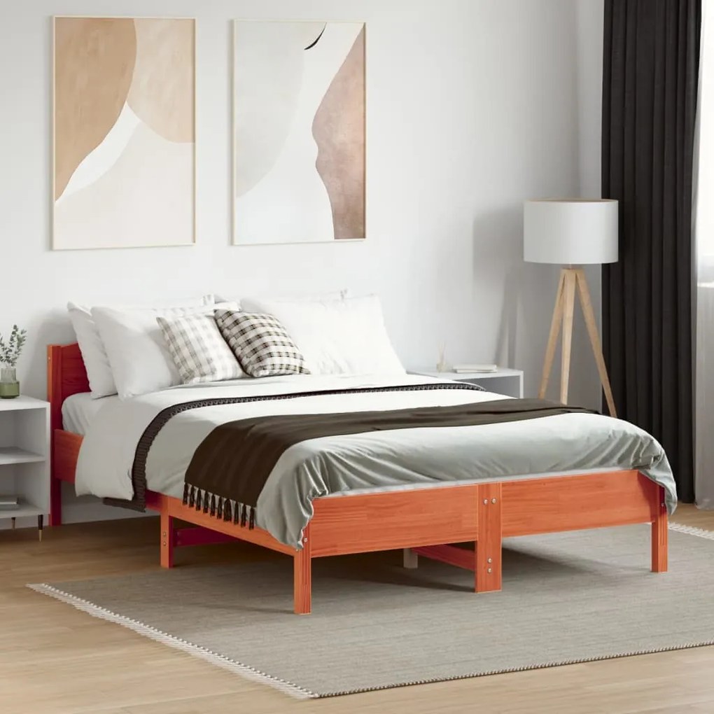 Cama sem colchão 140x190 cm pinho maciço castanho-mel