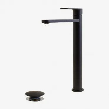 Conjunto De Torneira De Pia De Latão Alameda E Válvula De Drenagem De Pia Click-clack De Aço Inoxidável E Latão Orveta. ↑30 Cm & Preto Mate & Válvula