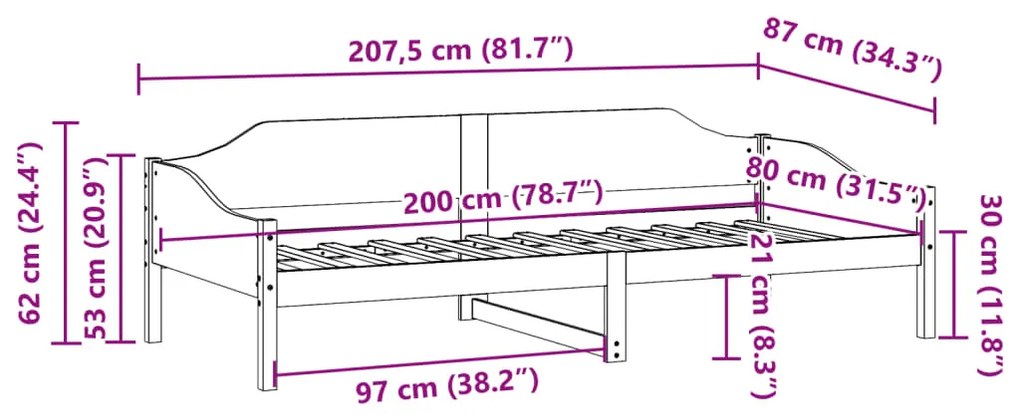 Estrutura de cama sem colchão 80x200 cm madeira de pinho maciça