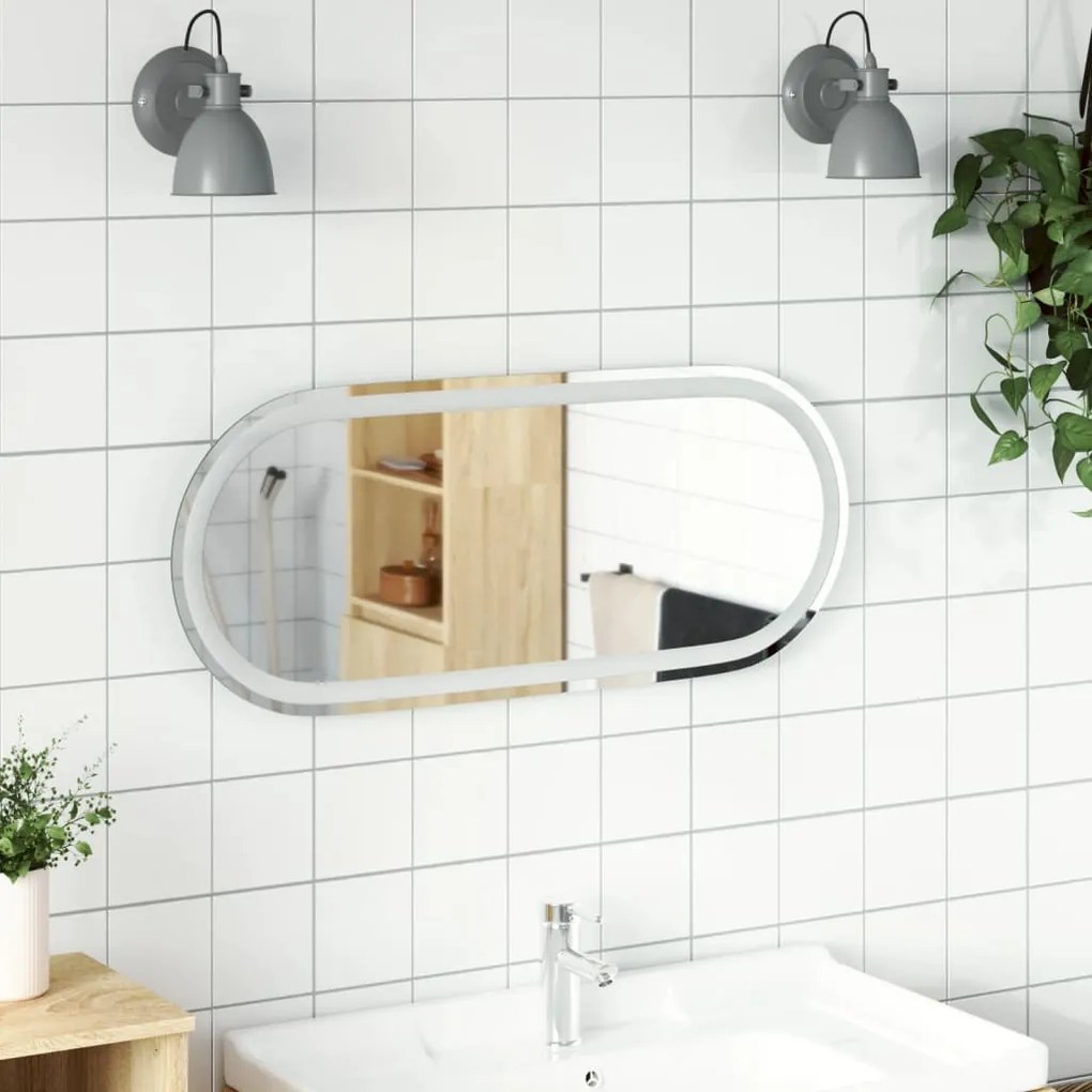 Espelho Oval Delta com Luz LED - 90x40 cm - Design Moderno