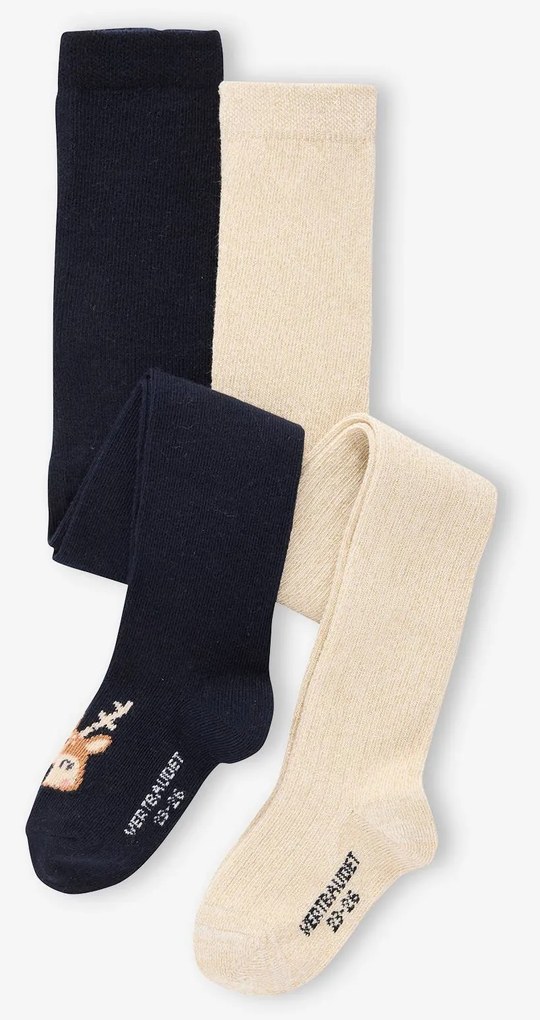 Conjunto de 2 pares de collants de Natal para bebé menina marinho