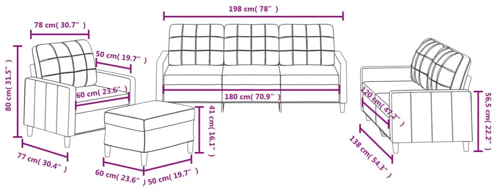 4 pcs conjunto de sofás com almofadões tecido castanho