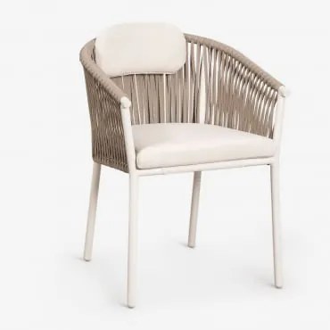 Cadeira De Jardim Empilhável Com Braços Em Alumínio E Corda Trançada Ondina Tapioca Bege - Sklum