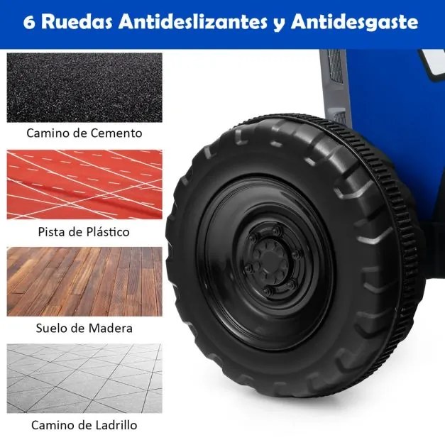 Trator com reboque para crianças com comando 2.4 G, 3 velocidades e luzes LED, até 30 kg, 135 x 51 x 53 cm Azul