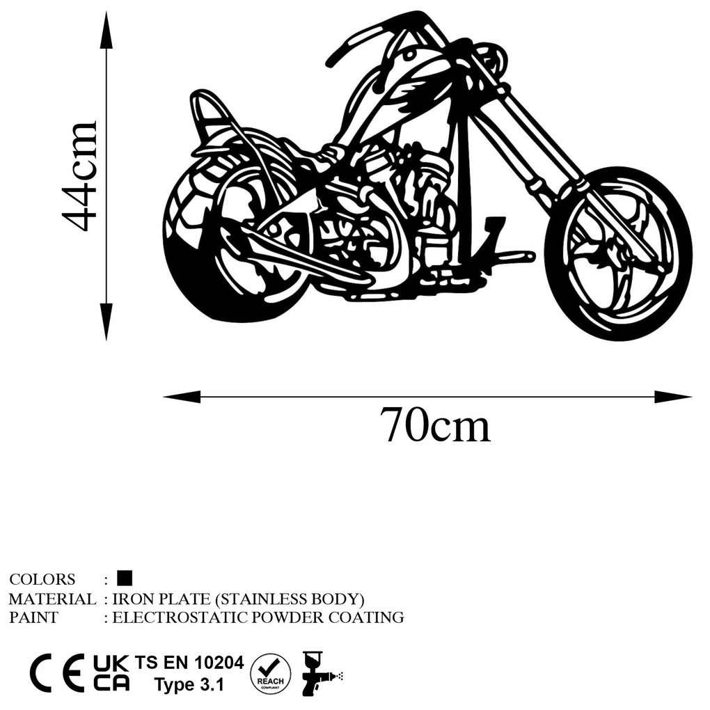 Acessório Decorativo de Parede Metal – Motocicleta – Preto – 44 x 70 c