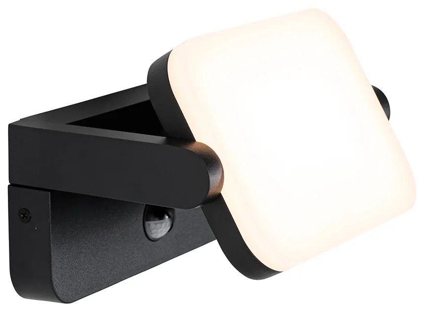 Candeeiro de parede exterior preto c/ LED ajustável e sensor de movimento - Kamile Moderno