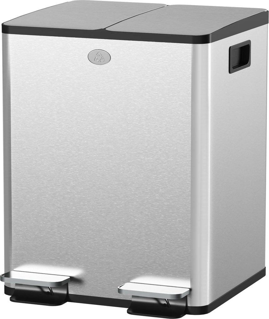 Caixote do lixo duplo para cozinha, 2 x 20 L, 2 tampas com fecho suave, baldes interiores removíveis e pegas