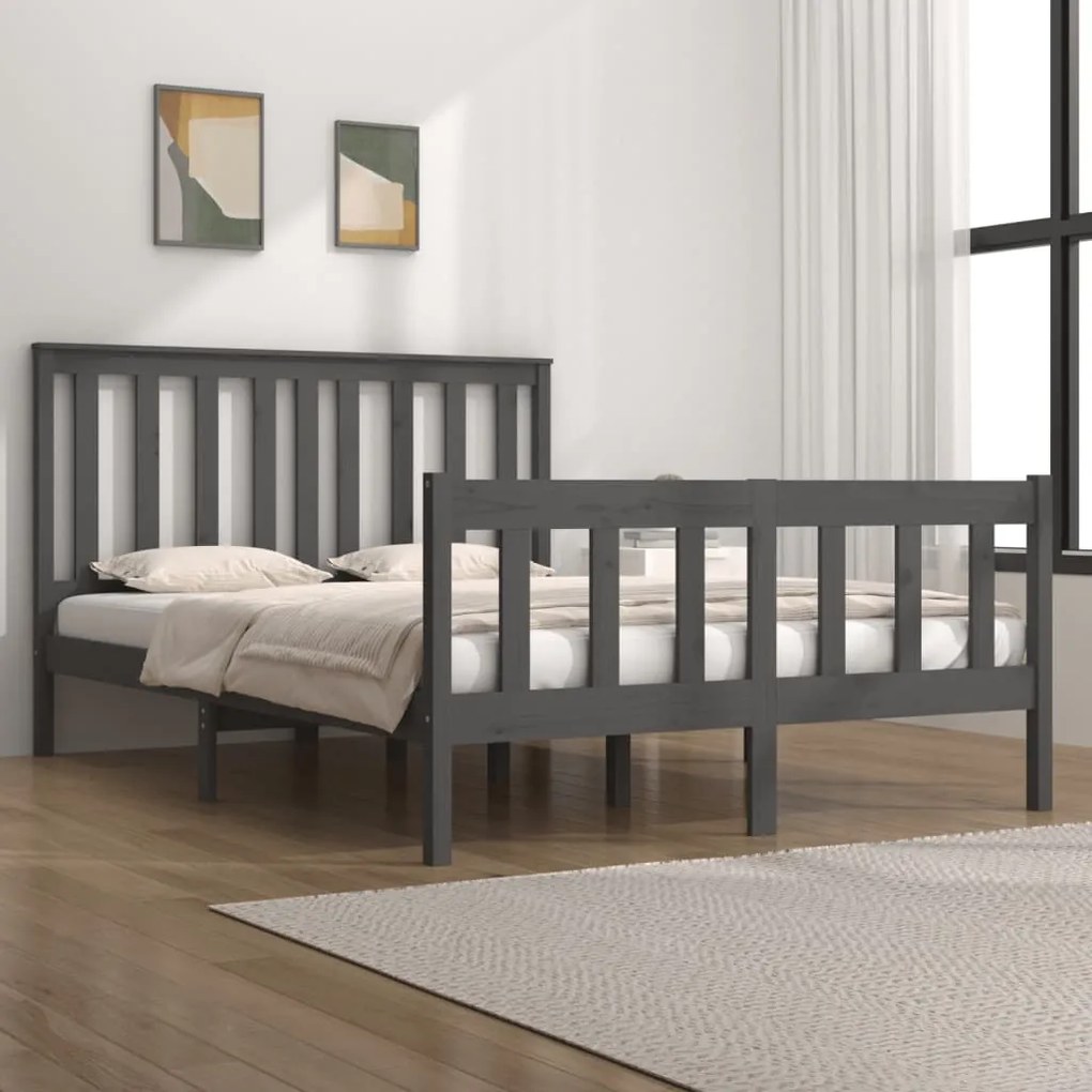 vidaXL Estrutura de cama pequena casal 120x190 cm pinho maciço cinza