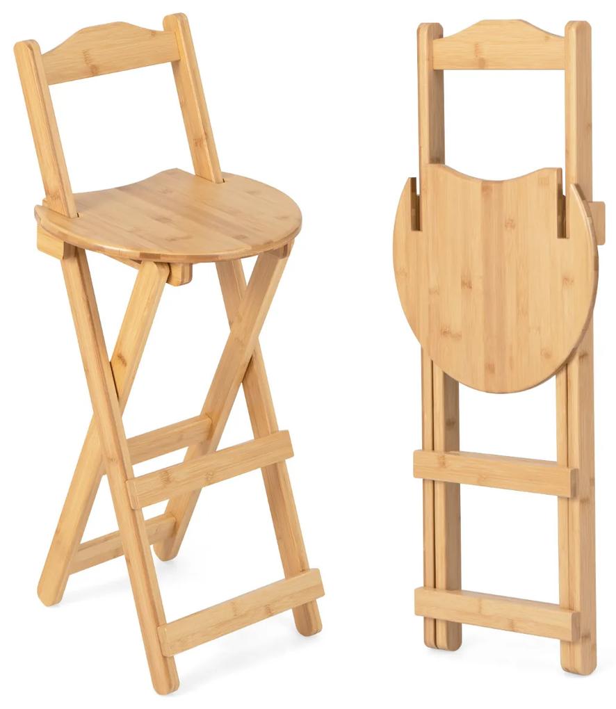 Conjunto de 2 bancos duplos de bambu com baixo custo, alças para apoio para os pés, cadeira de jantar para café bistrô, carga 150kg, 36 x 34 x 84 cm,