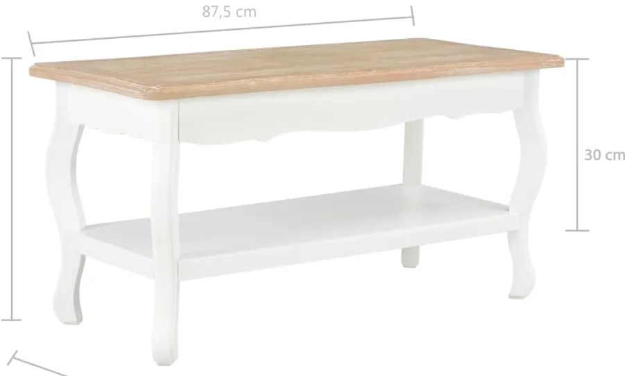 Mesa de centro 87,5x42x44 cm pinho maciço branco e castanho