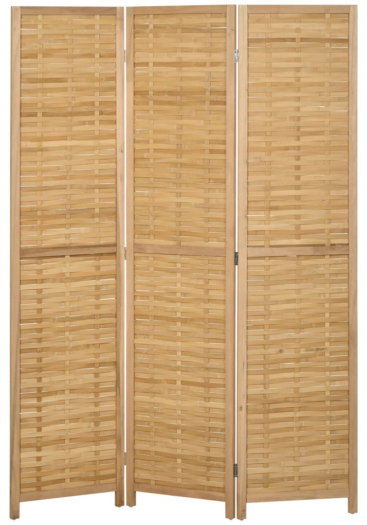 Biombo de 3 Paineis Separador de Ambientes Dobrável 120x1,8x170 cm Divisor de Ambientes com Padrão Tecido em Bambu Madeira