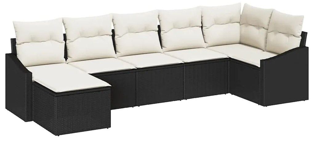 Conjunto de Jantar de Jardim 7 Peças com Almofadas Pretas em Rattan Po