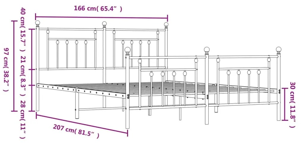 Estrutura de cama com cabeceira e pés 160x200 cm metal branco