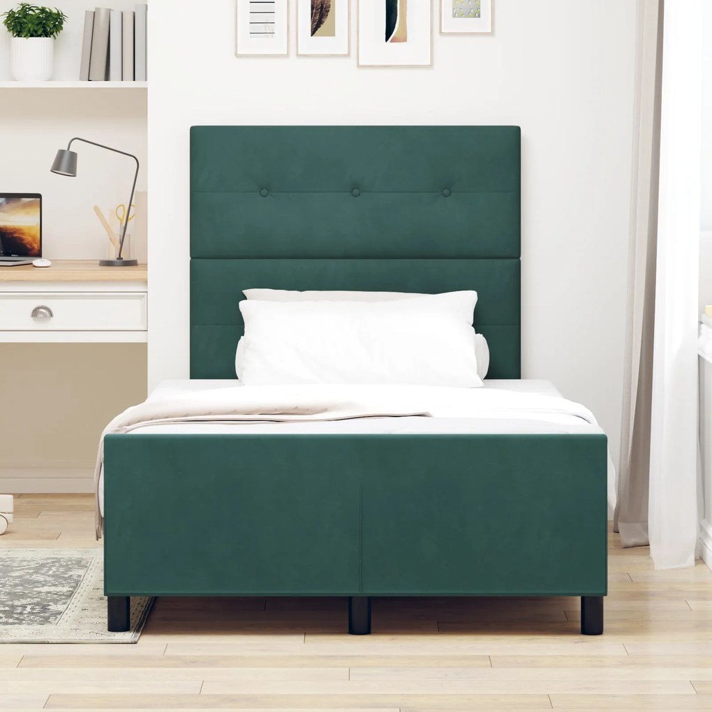 Cama vidaXL em Verde Escuro, 120x190 cm, Feita de Veludo