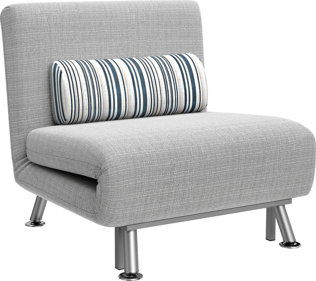 HOMCOM Sofá-Cama Individual Dobrável com Encosto Ajustável 5 Posições, Almofada e Revestimento em Linho Sintético, 75x70x75 cm, Cinzento | Aosom Portugal