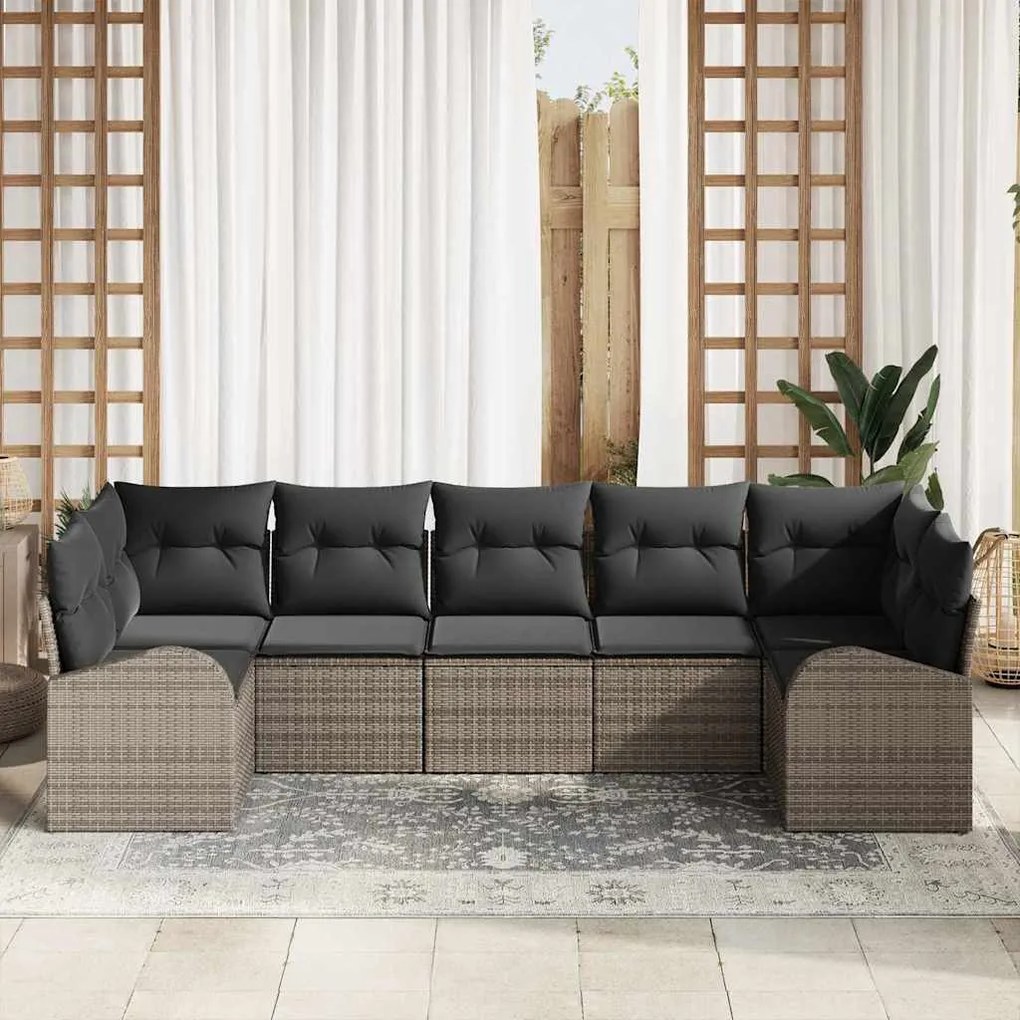 Conjunto de Sofá de Jardim vidaXL de 7 Peças com Almofadas Cinza Polié