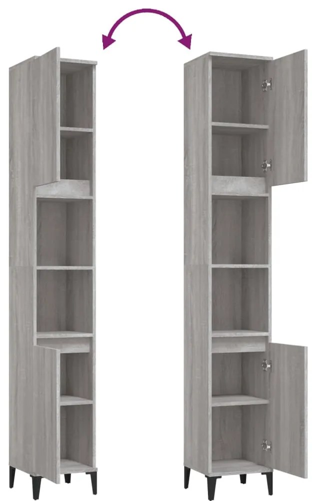 Armário WC 30x30x190 cm derivados de madeira cinzento sonoma