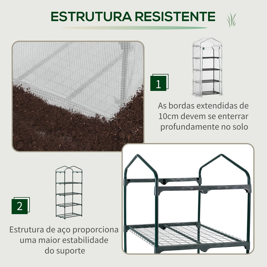 Estufa de Jardim com 4 Prateleiras e Cobertura de PE Estufa de Aço par