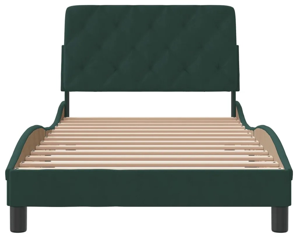 Estrutura de cama c/ cabeceira 100x200 cm veludo verde-escuro