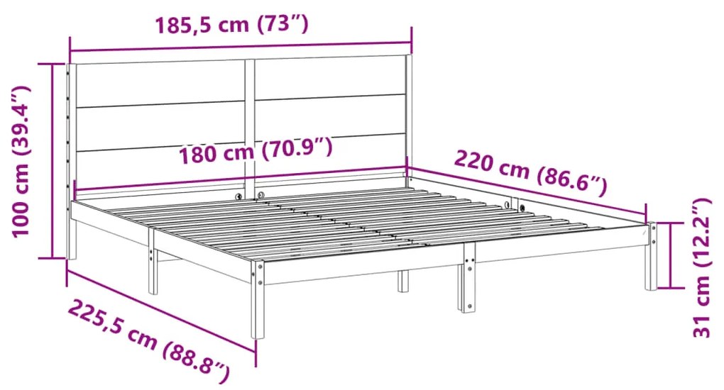 Cama extra longa sem colchão 180x220 cm madeira maciça