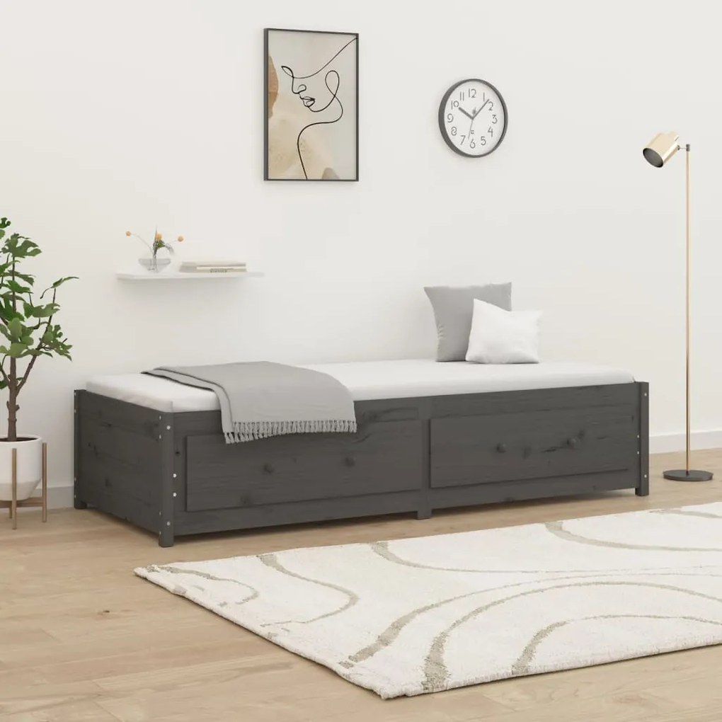 821596 vidaXL Sofá-cama de solteiro 90x190 cm madeira de pinho maciça cinza