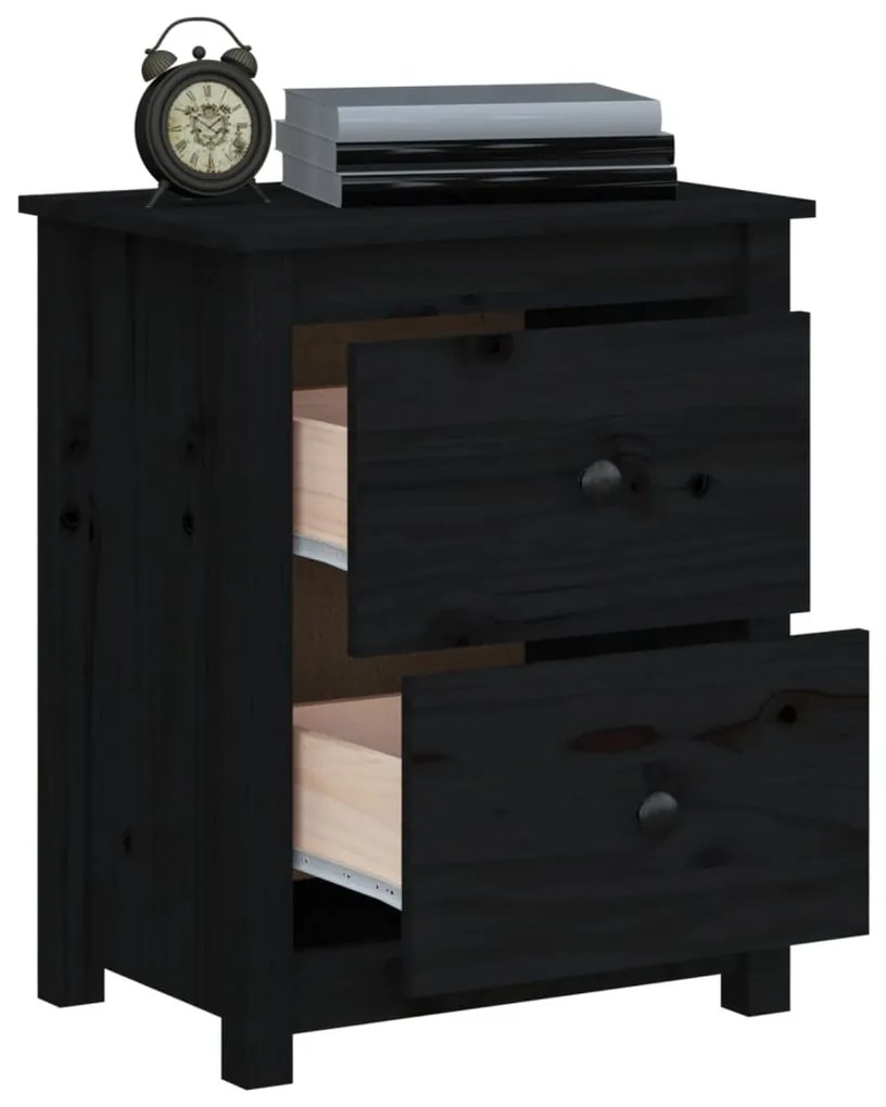 Mesas de cabeceira 2pcs 50x35x61,5 cm pinho maciço preto