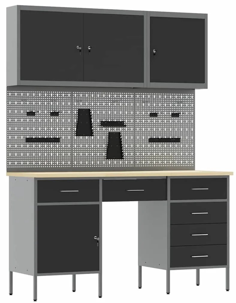 Conjunto de Armário de Trabalho e Painel de Ferramentas vidaXL com 8 P
