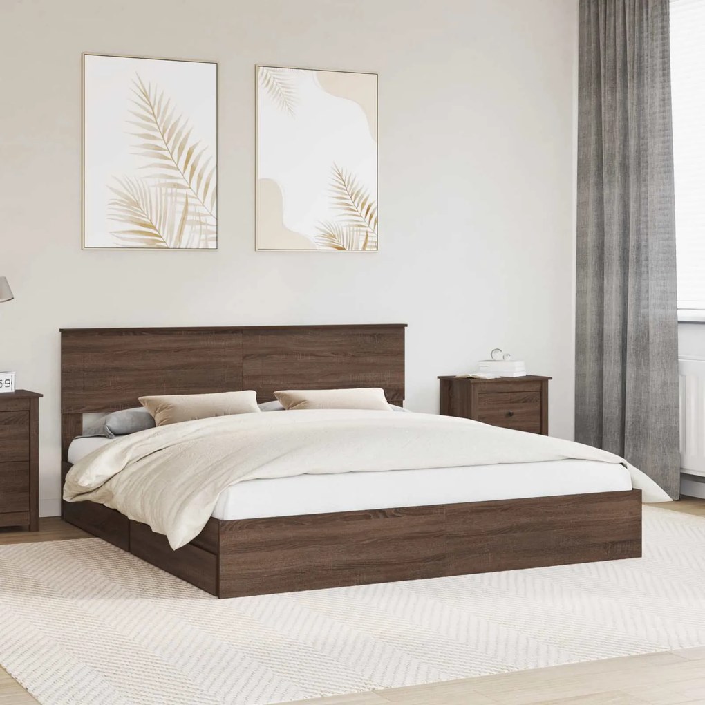 vidaXL Cama com Armazenamento com gaveta Carvalho Marrom 200 x 200 cm