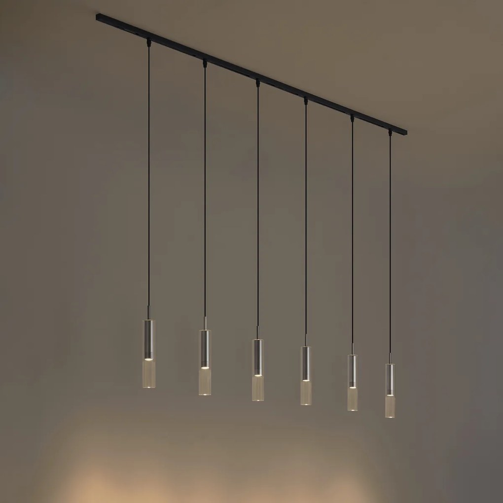 Sistema de iluminação de trilho moderno preto com 6 candeeiros suspensos cor de bronze 1-fase - Slimline Loyce