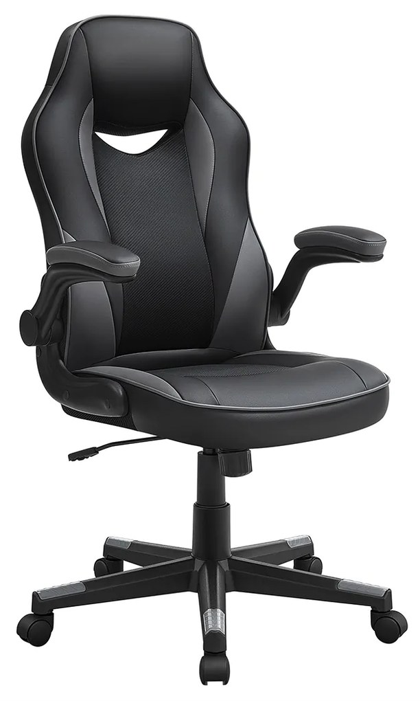 Cadeira de escritório SONGMICS, cadeira de mesa ergonômica, cadeira de computador, ajustável em altura, 150 kg, couro PU, home office, preto / cinza OBG064B03