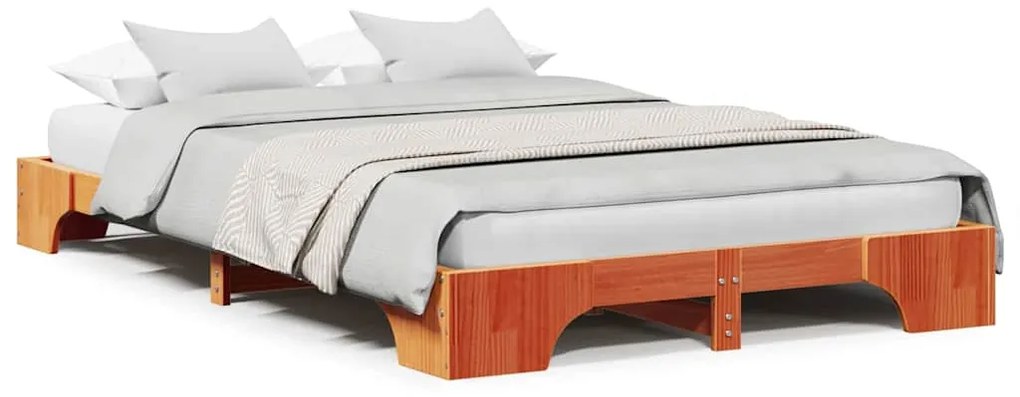 Cama Castanho Encerado 140x190 cm de Madeira de Pinho Maciça