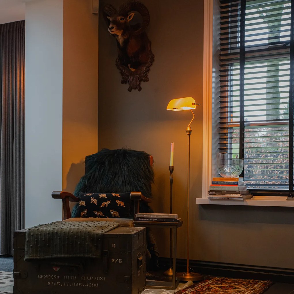 Candeeiro de pé clássico bronze com vidro âmbar - Banker